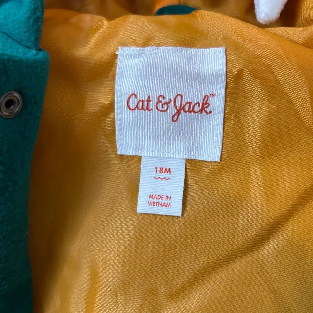 CAT AND JACK 18mo Green Dinosaur Pea Coat Jacket Costume - cute - hooded dino - Picture 6 of 8